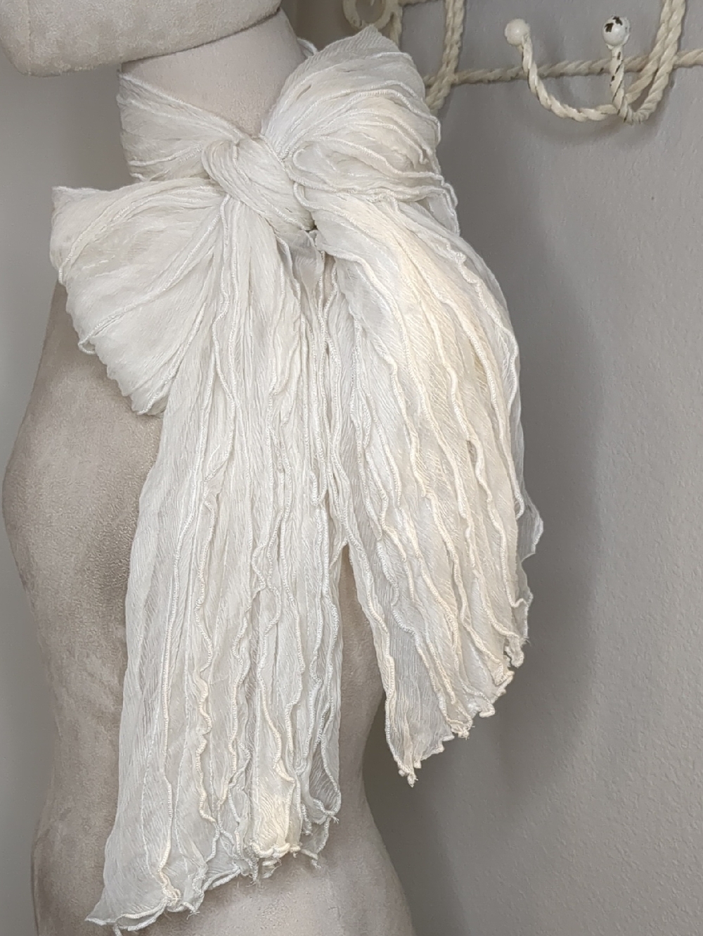 Lauren Ralph Lauren Ivory Ruffled Scarf Shawl Wrap Elegant Sheer